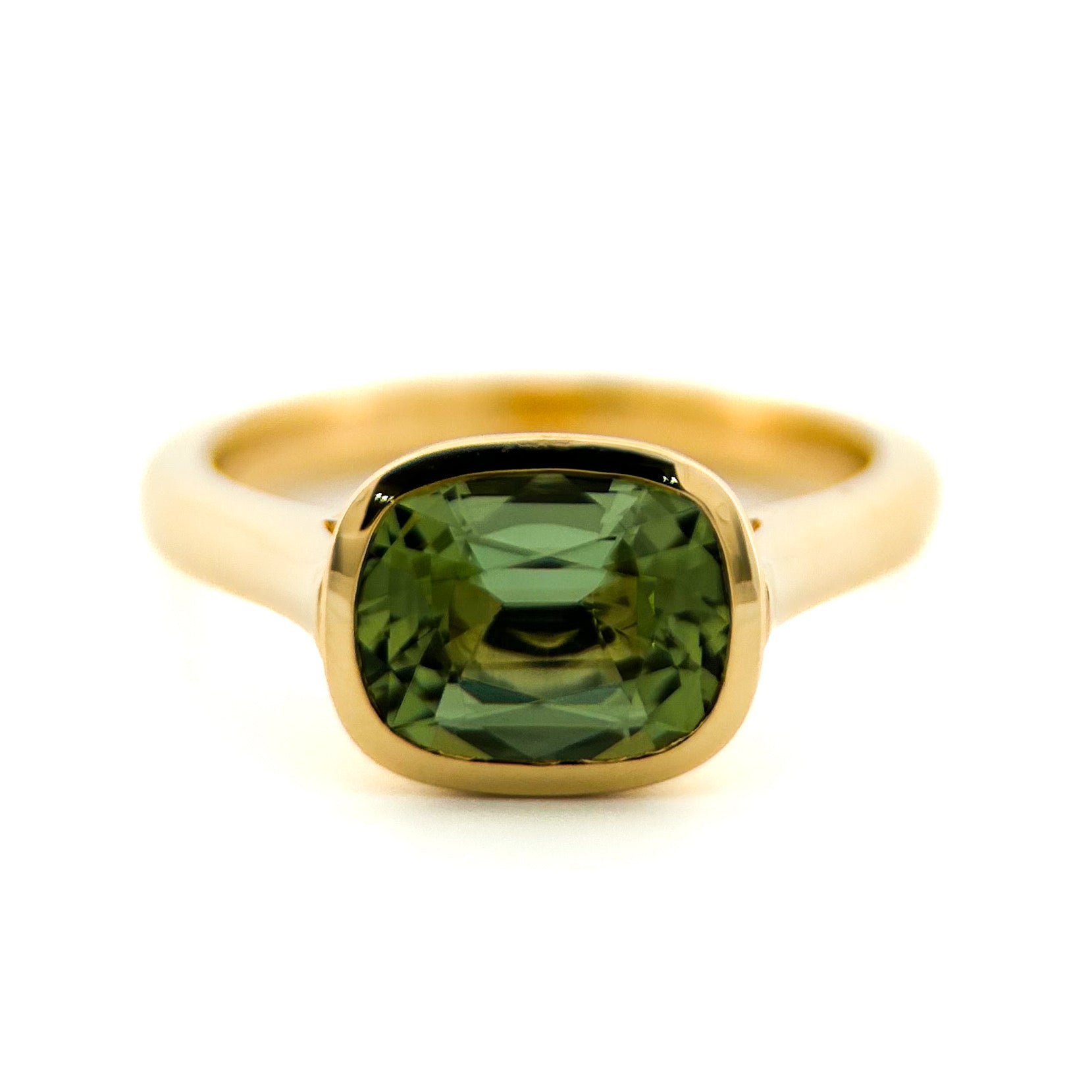 Square Cushion Green Tourmaline Ring