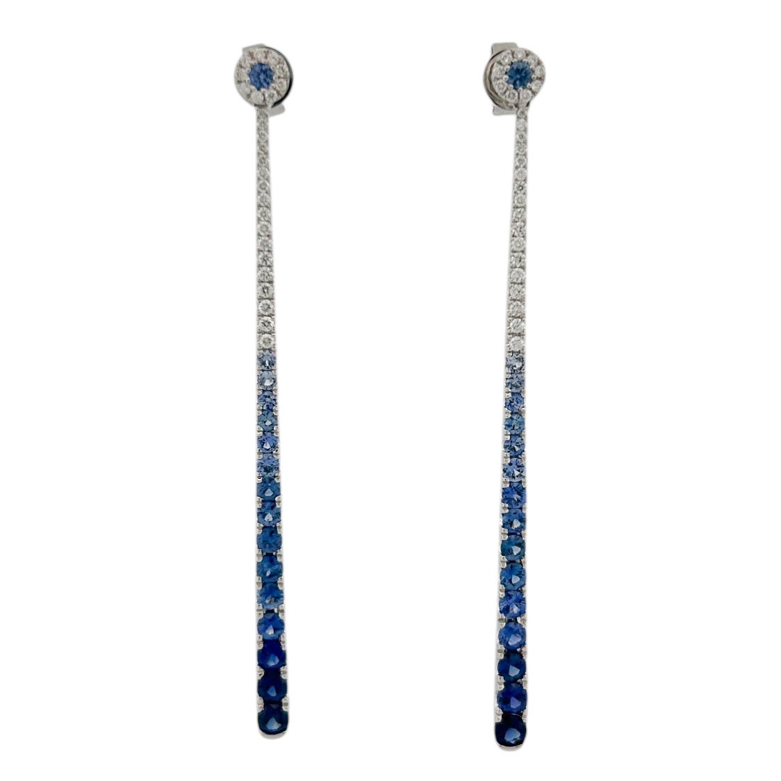 Round Ombre Blue Sapphire Earrings