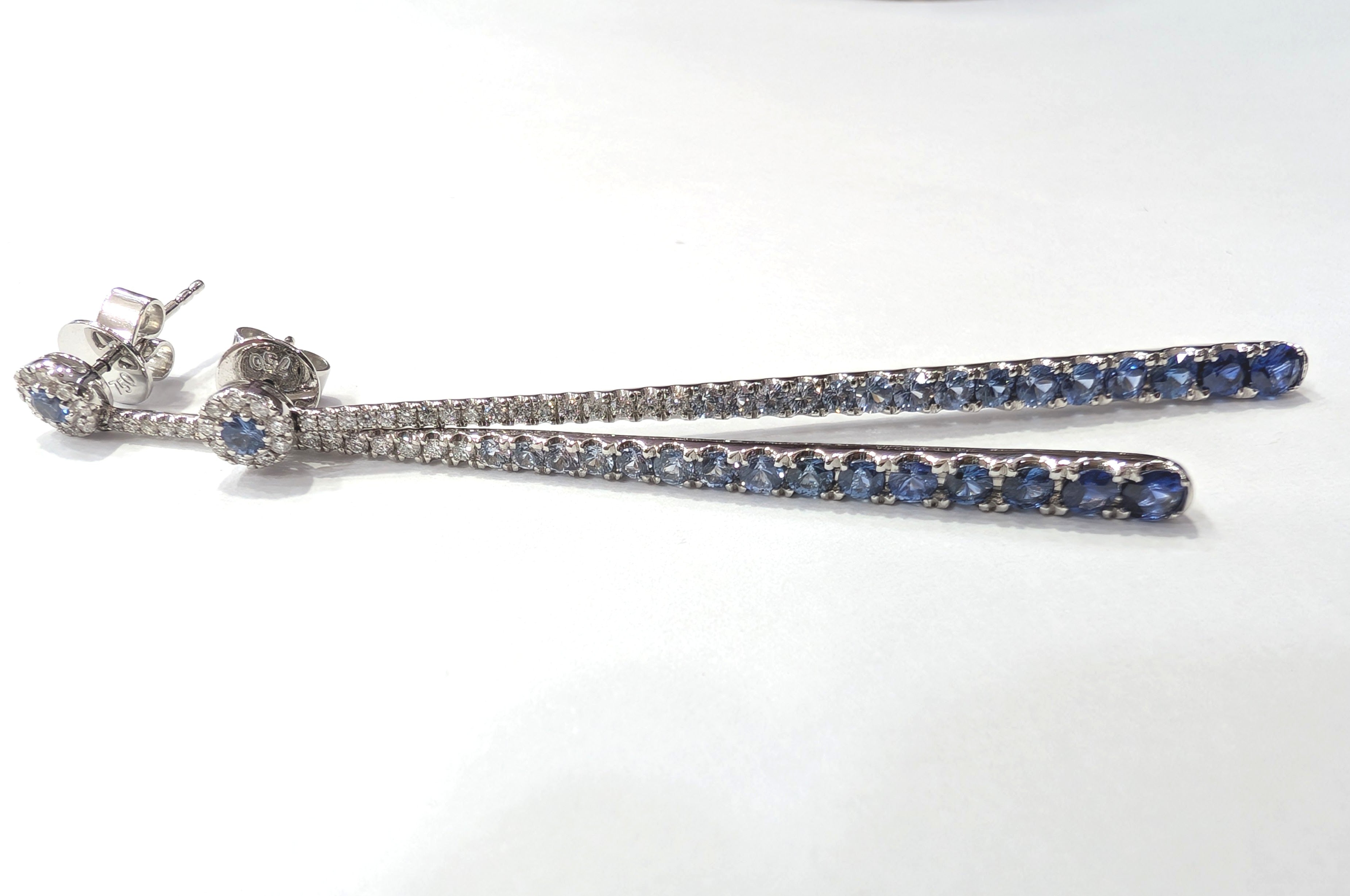 Round Ombre Blue Sapphire Earrings