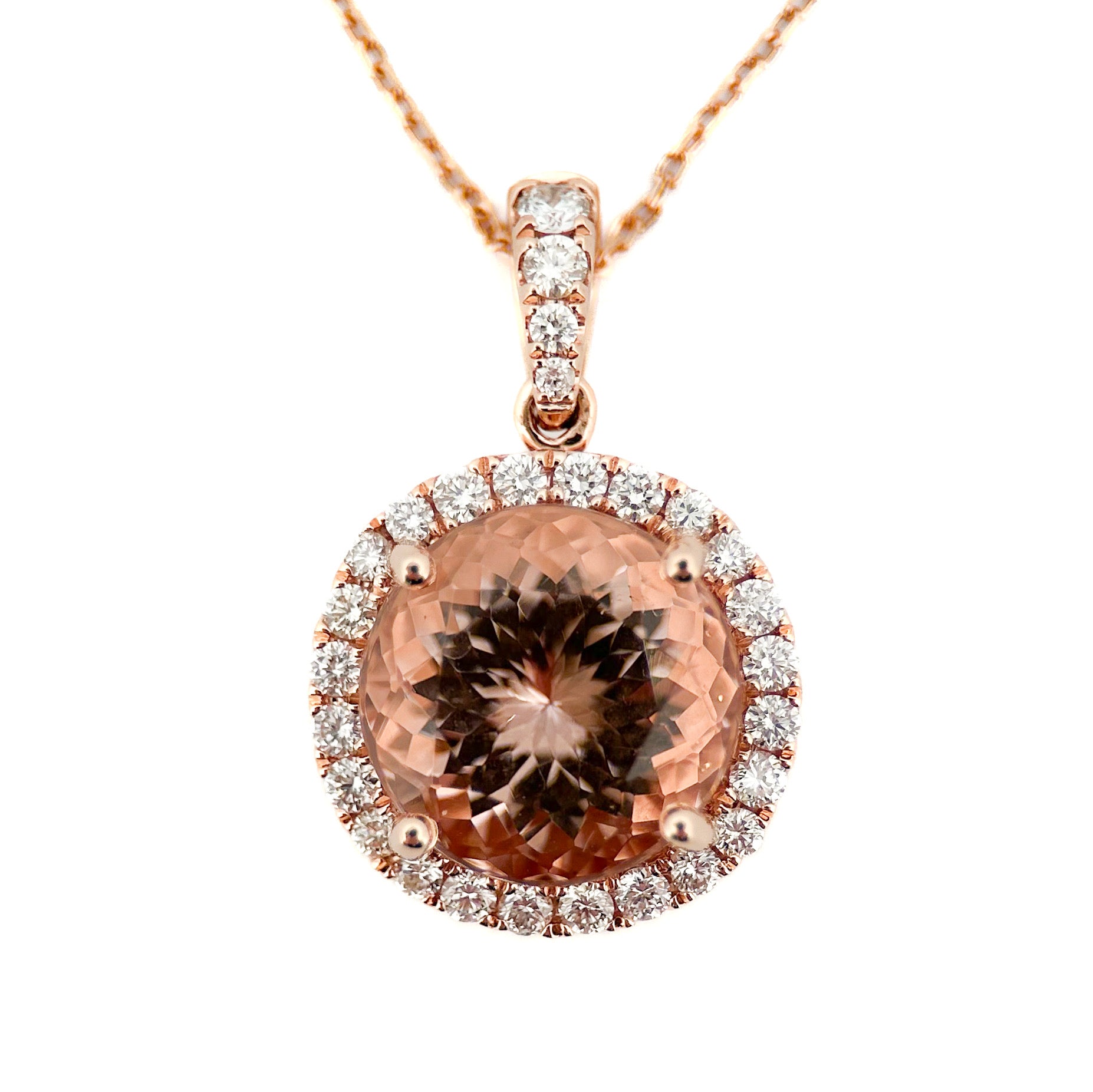 Morganite Round Halo Pendant