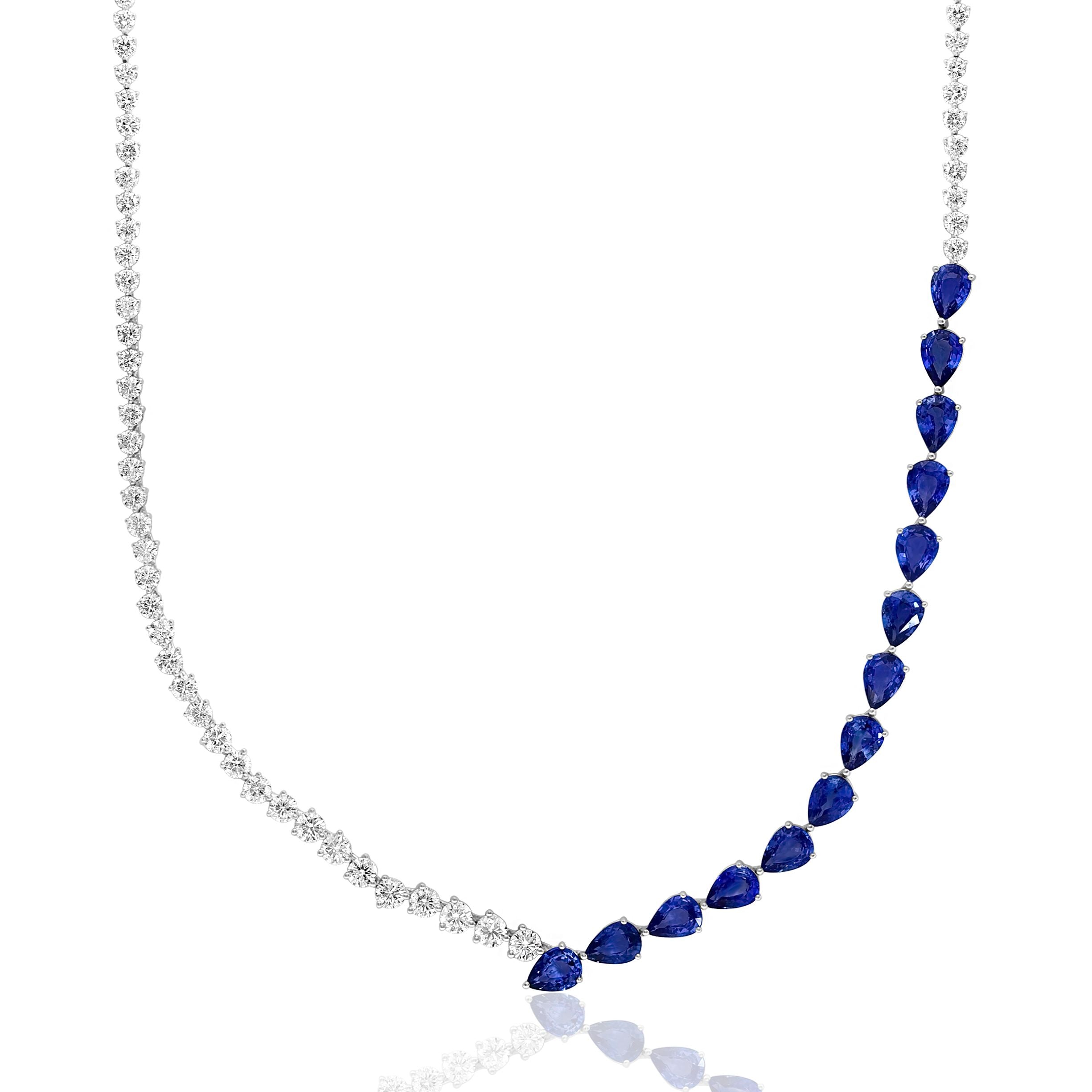 Pear Sapphire and Round Diamond Necklace