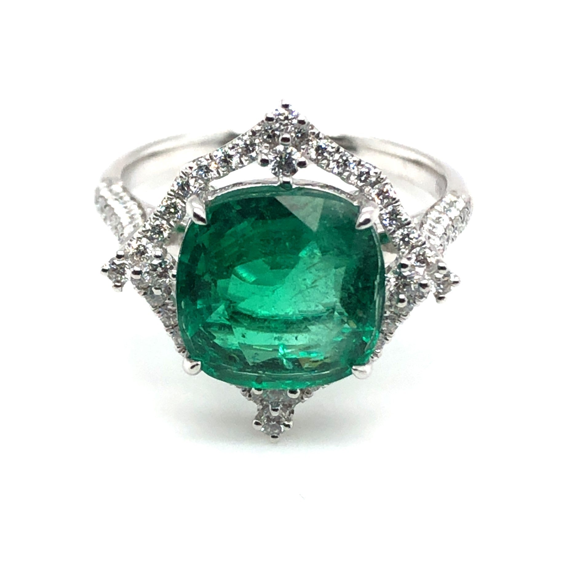 Square Cushion Zambian Emerald Ring