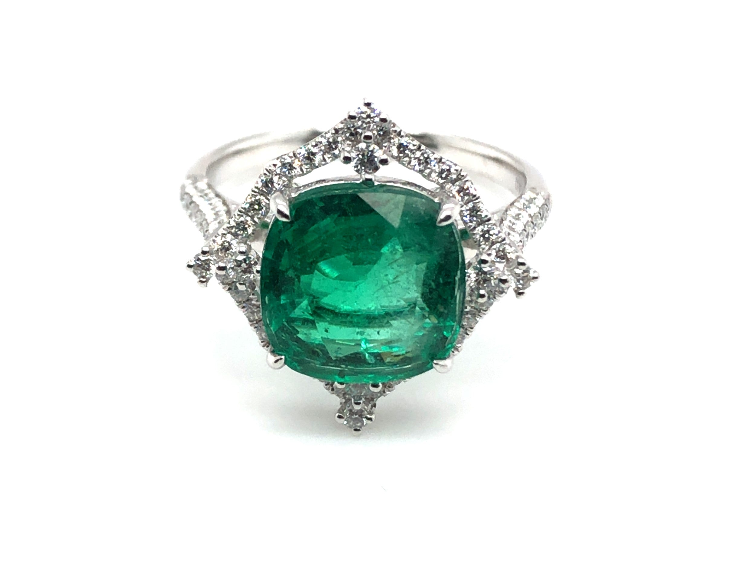 Square Cushion Zambian Emerald Ring