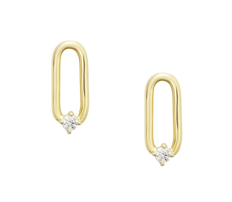 Paperclip stud earrings with diamonds
