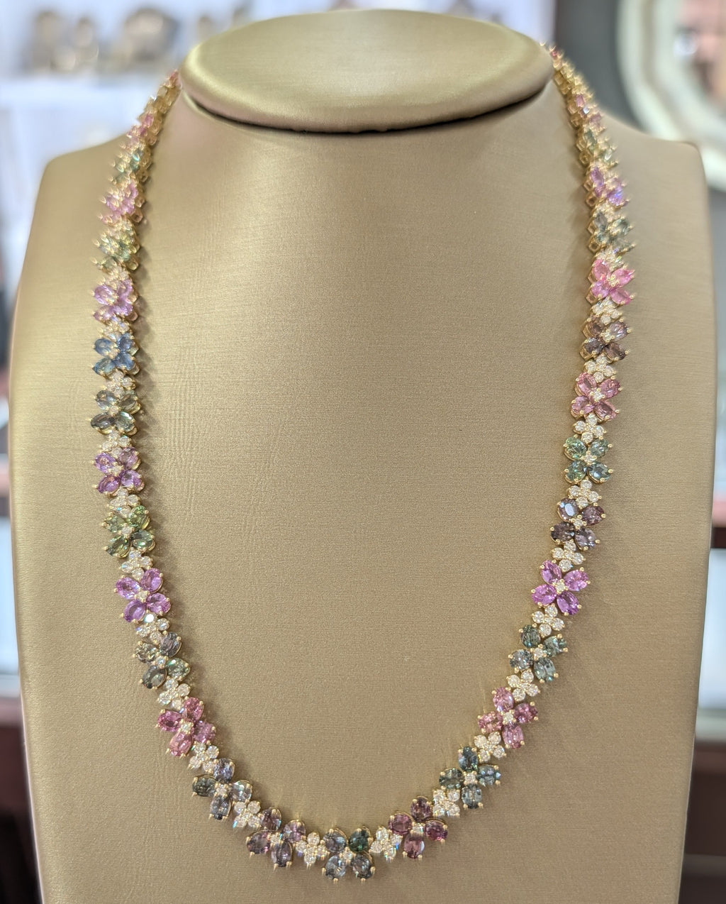 Mulit Color Sapphire Flower Necklace