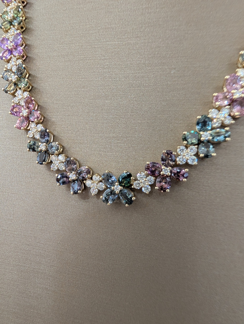 Mulit Color Sapphire Flower Necklace