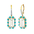 White Topaz Drop Earrings With Turquoise And Diamond Halo