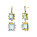 Emerald Cut Blue Topaz Double Drop Earrings With Swiss Blue Topaz And Diamonds