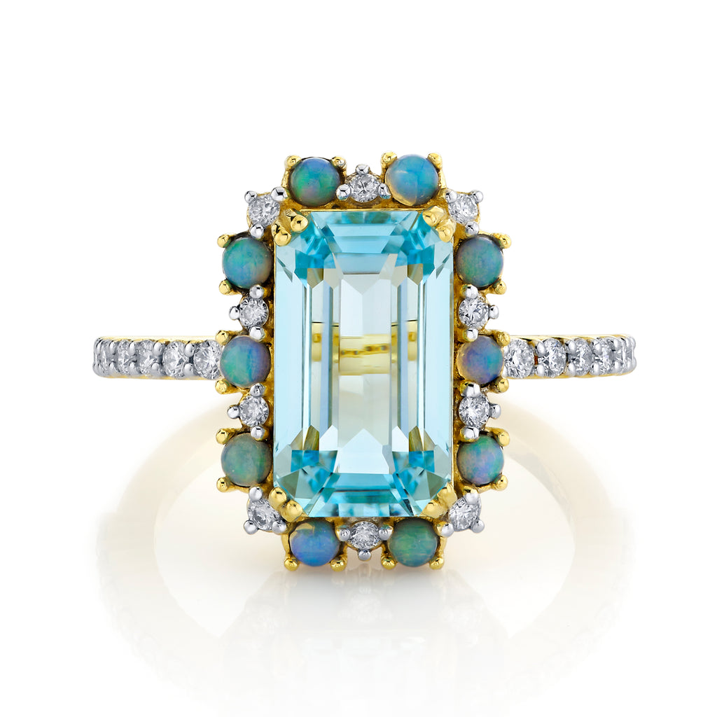 Skyb Blue Topaz Ring With Diamond And Opal Halo