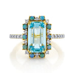 Skyb Blue Topaz Ring With Diamond And Opal Halo