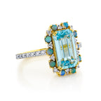 Skyb Blue Topaz Ring With Diamond And Opal Halo