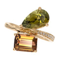 Pear and Emerald cut Pink and Green Tourmaline Rings